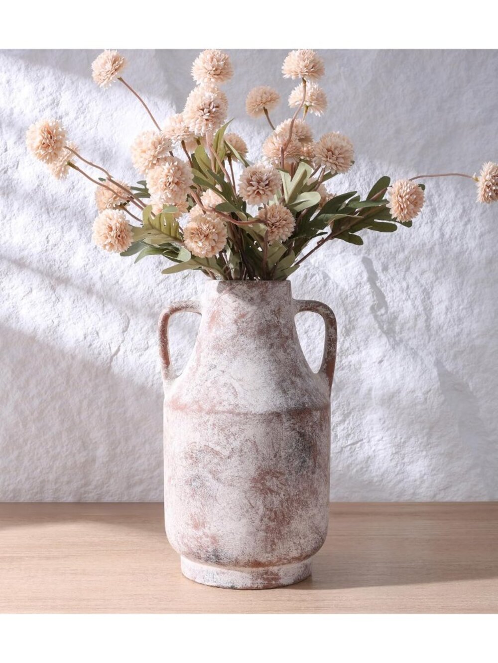 11 Inch Tall Ceramic Flower Vase With Handles Living Room Farmhouse Decorative